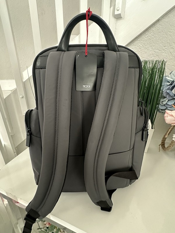 RARE TUMI BENSON Large Backpack Travel Grey Silver Smooth Polyester 17.5” $690 gallery