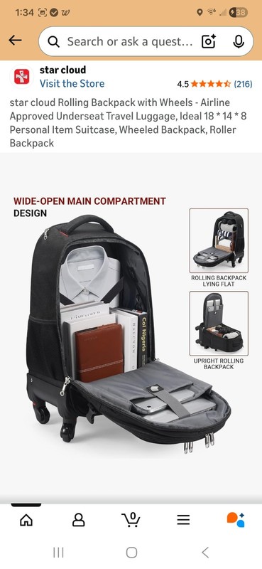 star cloud Rolling Backpack with Wheels - 18 * 14 * 8 Personal Item Suitcase, gallery