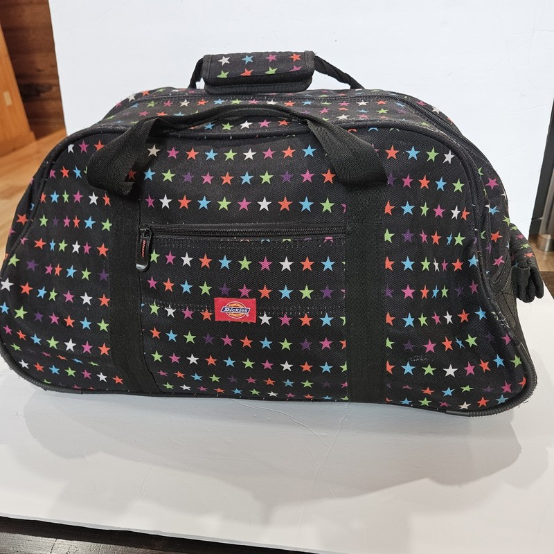 DICKIES BLACK WITH STARS TRAVEL ROLLING ROLLER TRAVEL DUFFLE BAG + WHEELS