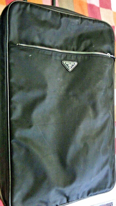 Authentic PRADA: Black, Saffiano Leather/Nylon Travel Bag/rolling Luggage