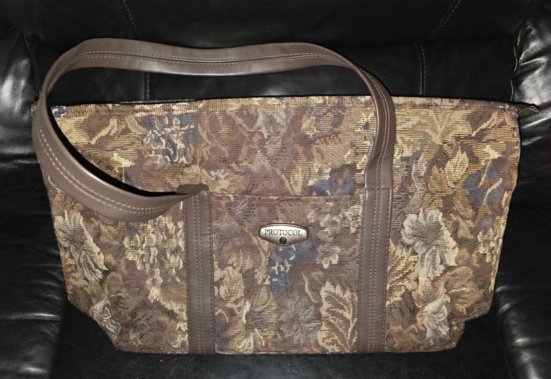 Vintage Protocol Overnight Weekender Travel Bag Floral Tapestry Brown 17″x11″