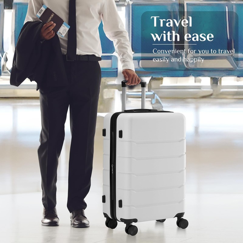 24 Inch Checked Luggage, ABS Hard Shell Lightweight Rolling Expandable Suitca... gallery