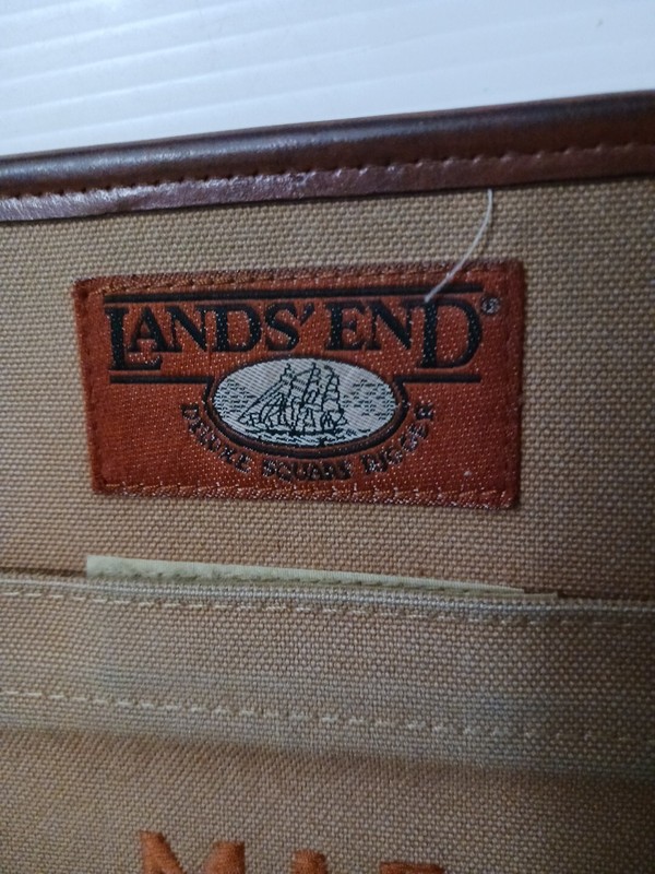 Vintage Lands End Deluxe Square Rigger Canvas Leather Khaki Zip MAP case gallery