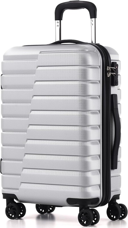 Durable 20 Inch Silver Carry On with TSA Lock, Four Spinner Wheels & Pockets gallery