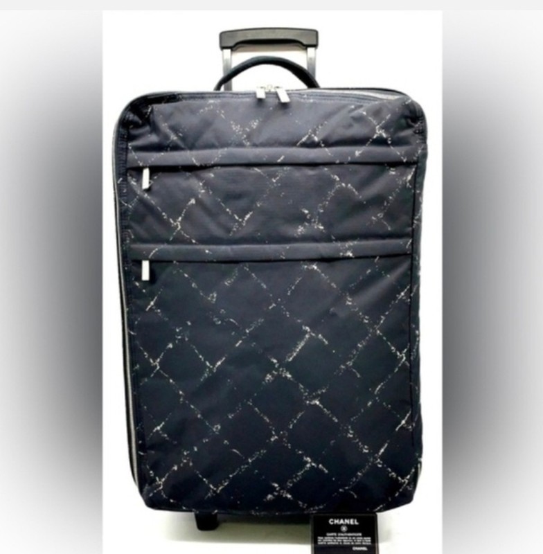 Chanel Black Travel Line quilted nylon rolling Carry On Suitcase