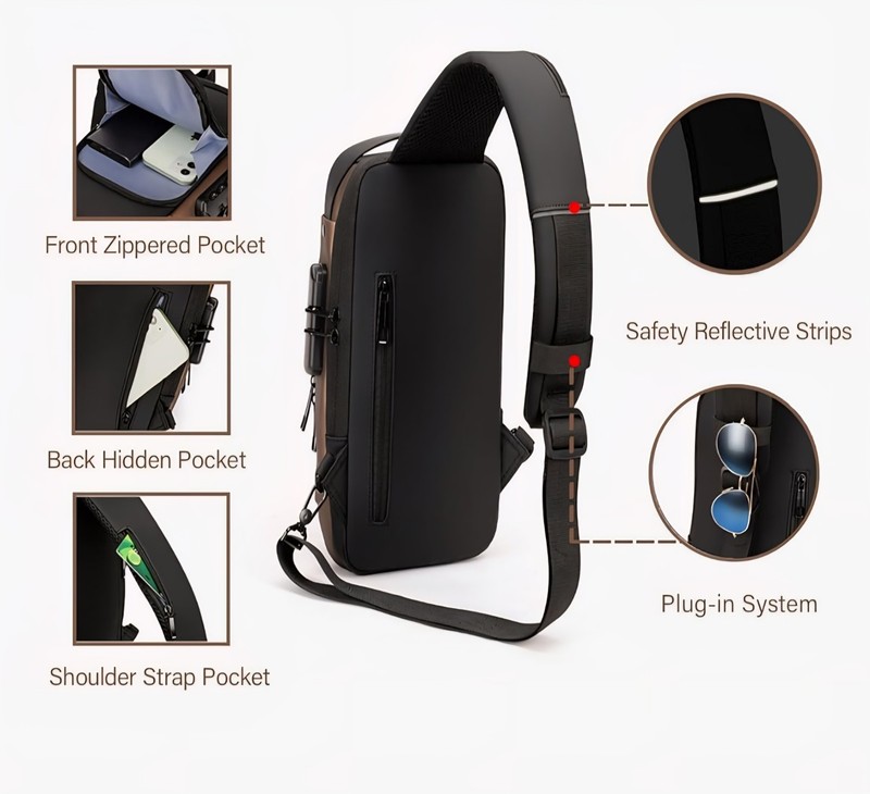 Black Combination Anti Theft-USB Port -Crossbody Sling Bag/Backpack-Waterproof gallery