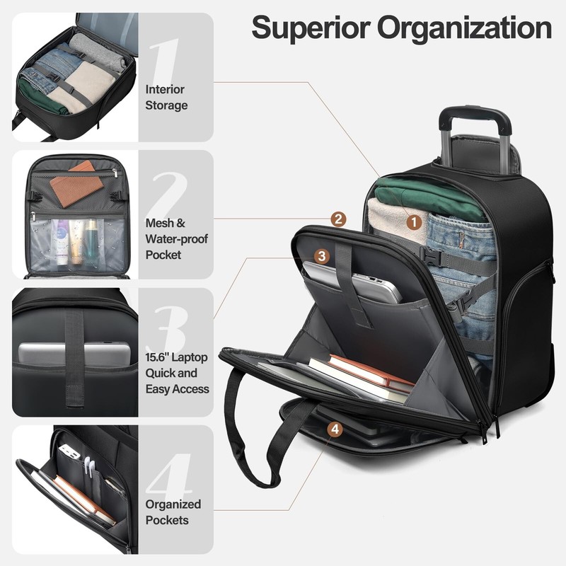 Multi-functional 16-Inch Underseat Carry on Luggage With Wheels Softside Ligh... gallery