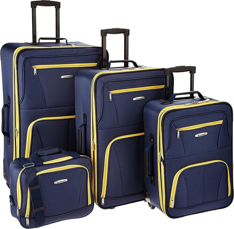 Rockland 4 Piece Upright Luggage Set Expandable Softside 28″ 24″ 20″ 14″ Navy