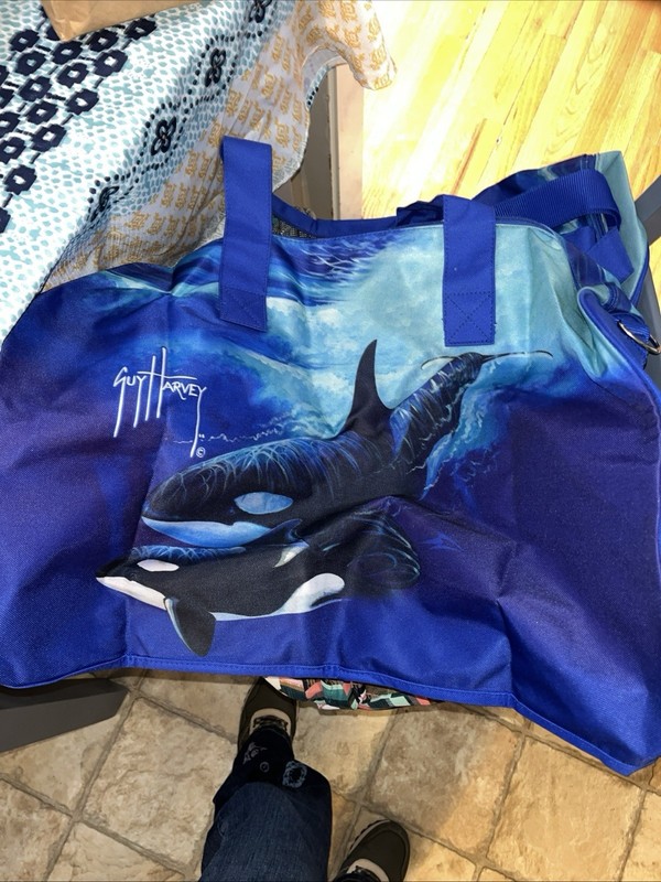 Guy Harvey Sea World Shamu Dorm Large Shoulder Duffle Bag Travel Blue Orca Rare