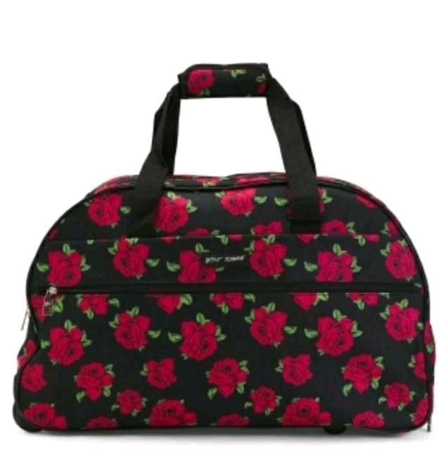 Betsey Johnson Roses Wheeled Carry On Duffle Bag Luggage Floral Travel