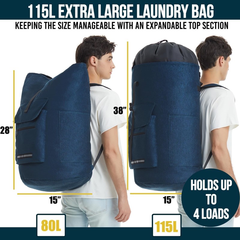 Laundry Backpack Heavy Duty, 115L Extra Large Laundry Bag with Straps, Dorm R... gallery