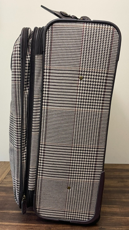 Vintage Chaps Polo Ralph Lauren Suitcase Canvas Leather Brown Houndstooth 26” gallery