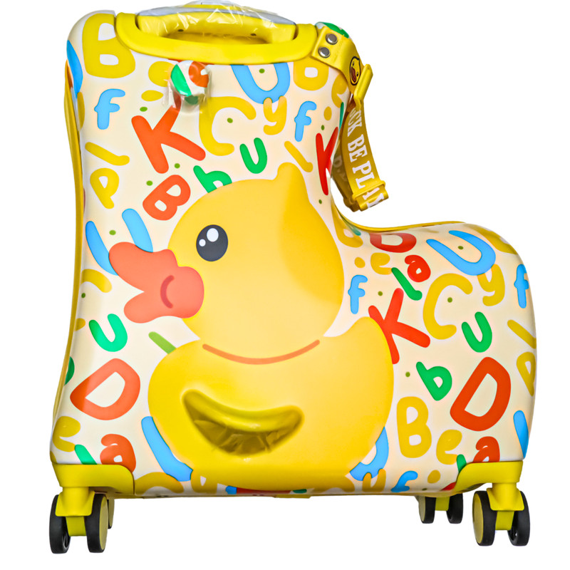 B.Duck Ride-On Kids Suitcase Travel Luggage Toy Bag Hard Shell Rolling Carry-On