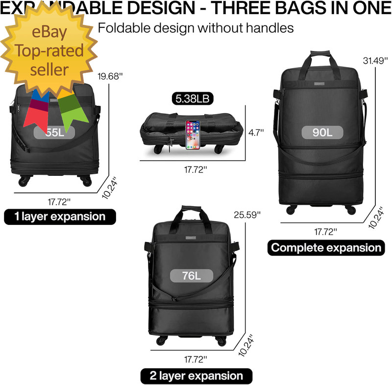 Suitcases with Wheels Expandable Foldable Luggage Bag Suitcase Collapsible Rolli gallery
