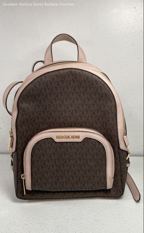 Michael Kors Jaycee Medium Logo Backpack in Brown and Powder Blush
