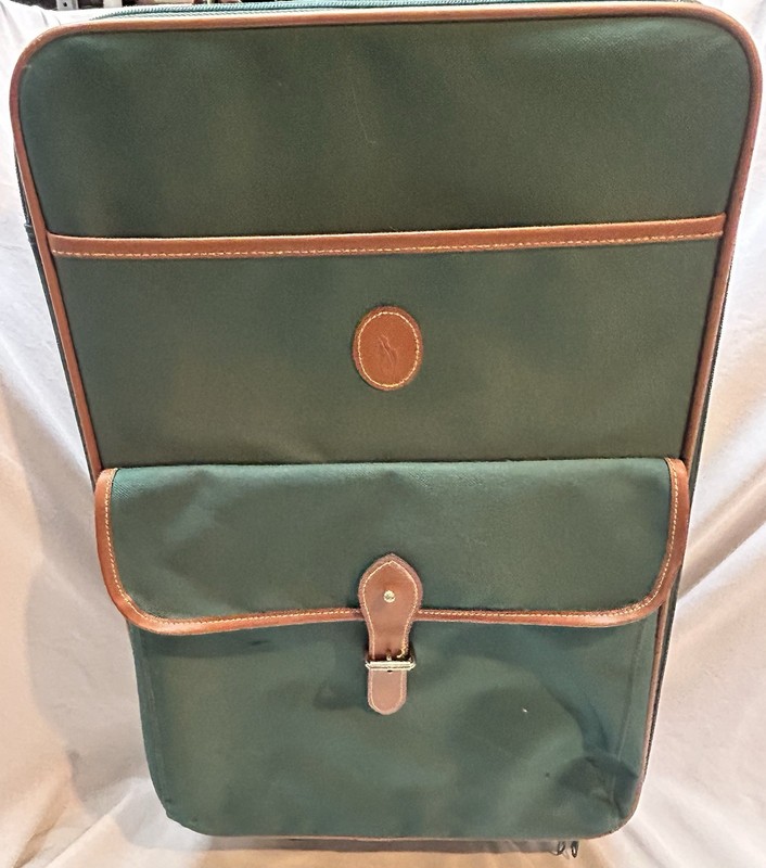 Polo Ralph Lauren Rolling Travel Bag Green Canvas Suitcase Luggage Vintage