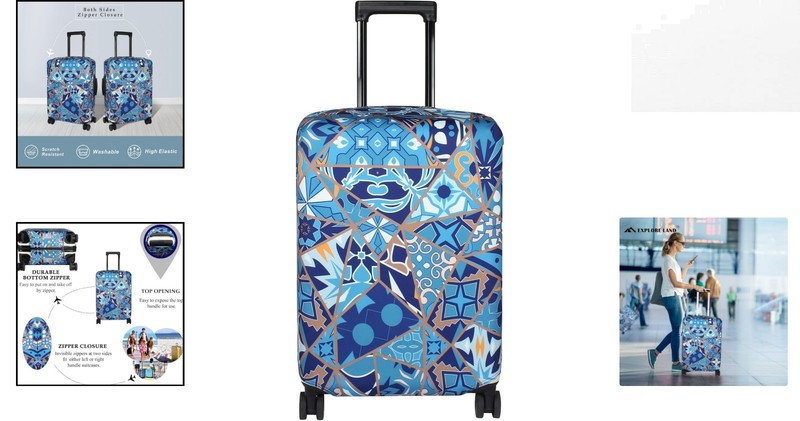 Durable Scratch-Resistant Cover for 23-26 Inch Suitcases in Portuguese Tiles gallery