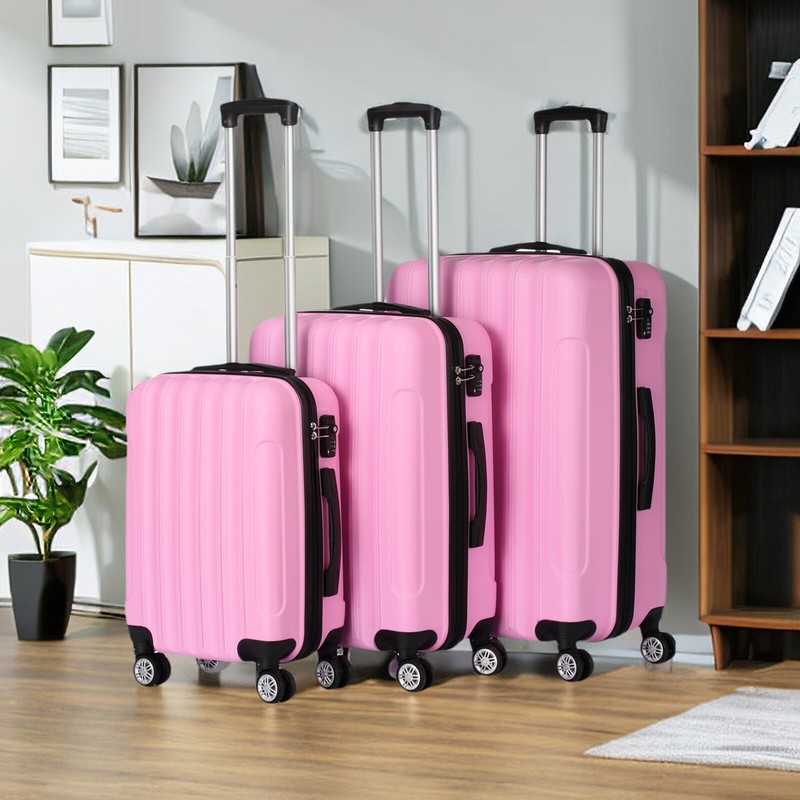 3PCS Pink Portable Trolley Luggage Suitcase, Modern Rolling Travel Suitcase Set gallery