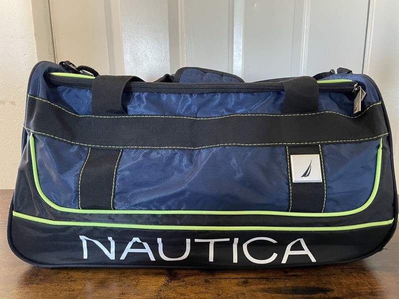 Nautica Weekender Duffel Bag Navy Black Lime Green Spellout Travel Gym