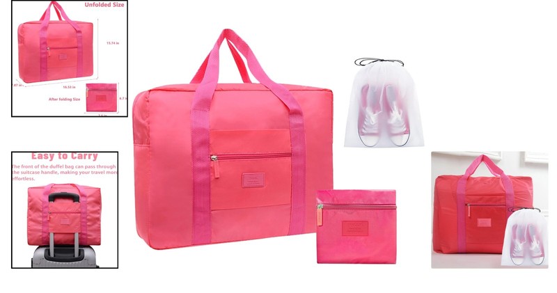 Foldable Red Duffel Bag with Waterproof Accessory Pouch - Ideal Travel Essential gallery