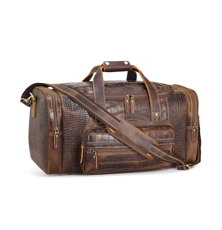 Polare 23" Crocodile Pattern Cowhide Leather Gym Duffle Weekender Overnight T...
