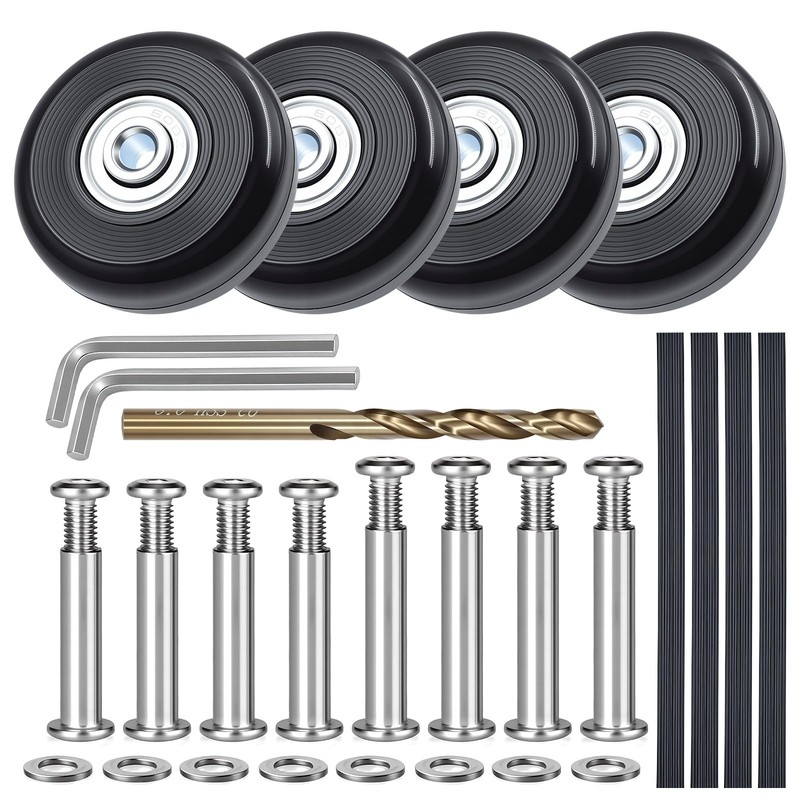 4 Sets Luggage Wheels Replacement Kit – Compatible with Samsonite 50mm, Black