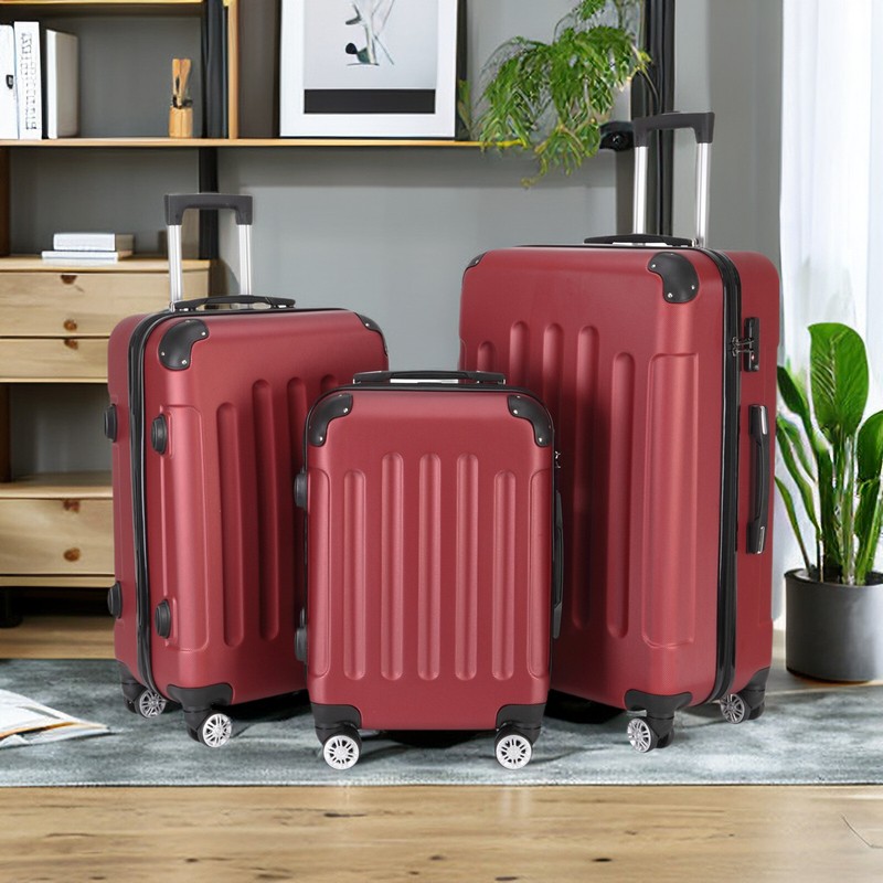 3-Piece​ Spinner Hardshell Luggage Set – Multi-Size 20/24/28-Inch, Wine Red, ABS