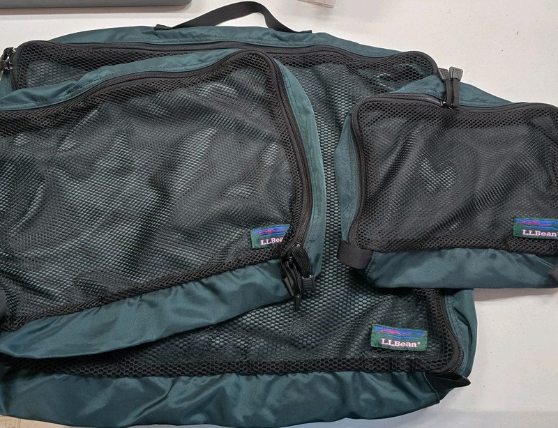 LL Bean 3 Piece Sm Med Large Packing Cube Green & Black Mesh Nylon