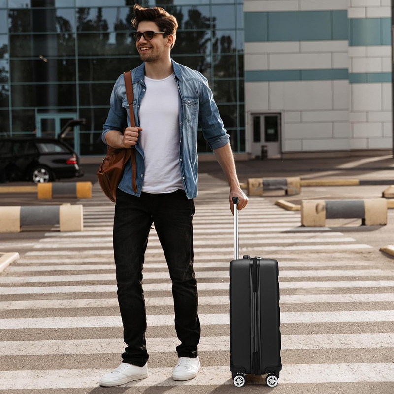 24" Black Expandable Hardshell Spinner Luggage with TSA Lock gallery