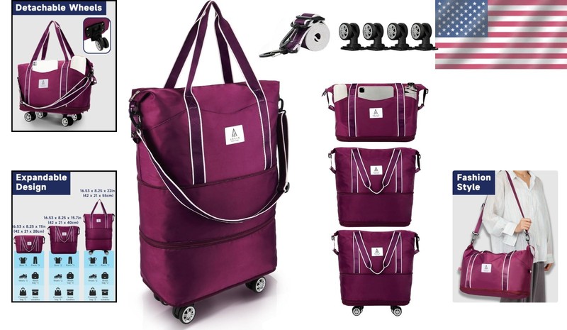 Versatile Expandable Duffle Bag with Removable Wheels & Adjustable Strap - 55L gallery
