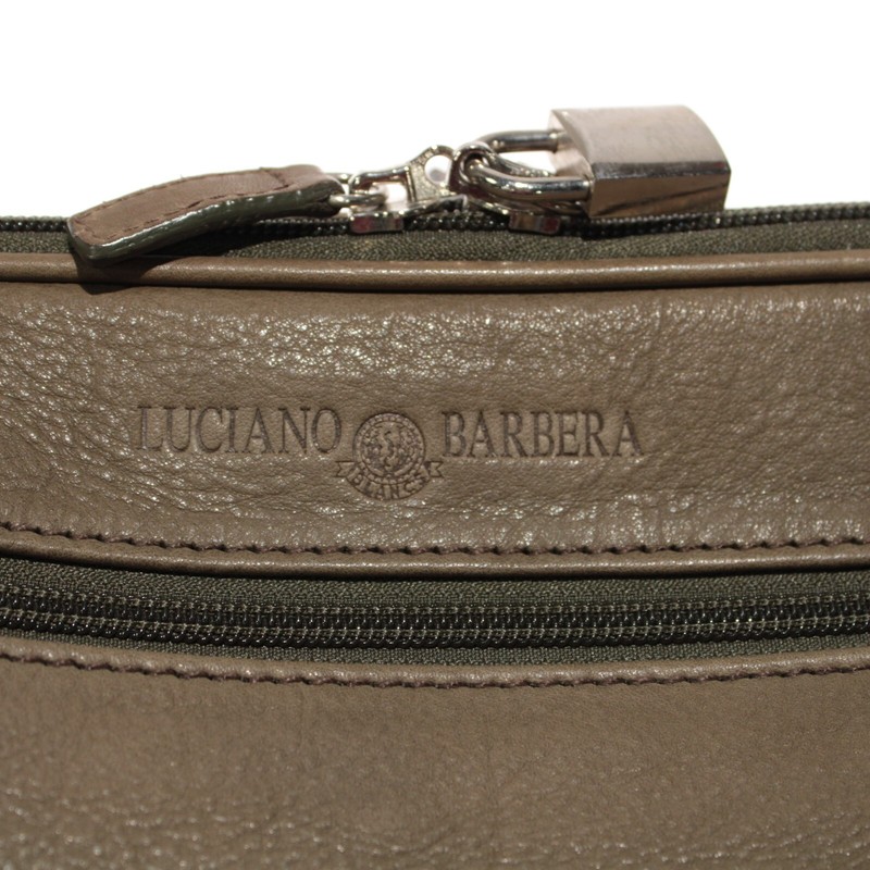 Luciano Barbera NWOT Leather Roller Suitcase in Solid Olive Green gallery