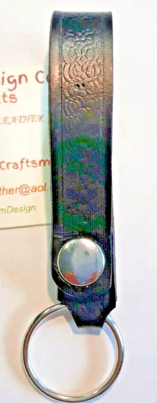 All Leather - Snap On ~ Snap Off Key Ring ~ BLACK - Rope pattern
