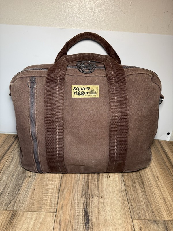 Vintage Bag Case Tote LANDS END SQUARE RIGGER CANVAS Duck Heavy Brown Carry