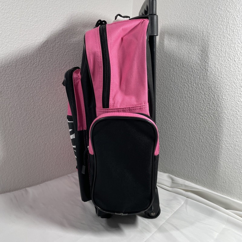 Double Handle Rolling Backpack Carry On, 6 Pocket, 17" Black Pink Zebra Print. gallery