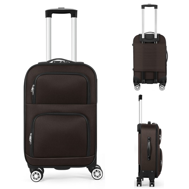 20″ Soft-Sided Carry-On Luggage Airline Approved Spinner Wheels with Lock, Brown