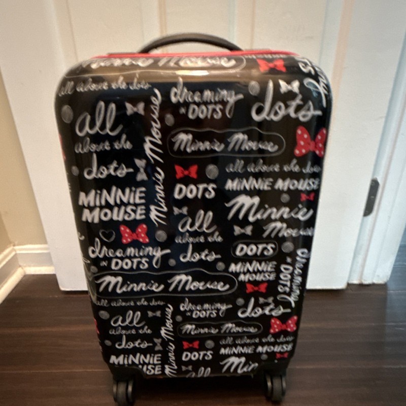 Disney Minnie Mouse Spinner Hardcase Rolling Suitcase Black Red White Polka Dot