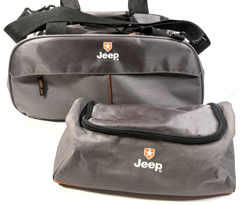 Jeep Nylon Gray Black Duffel Toiletry Bag Gym Sports Luggage Travel 2 Piece