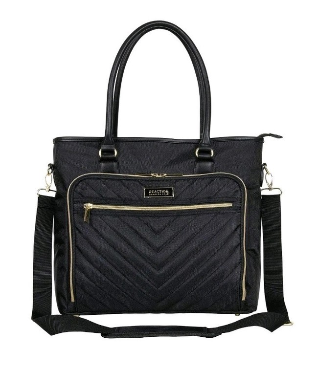 Kenneth Cole Reaction Chelsea Chevron 15″ Laptop Business Tote BLK/GLD NWOT