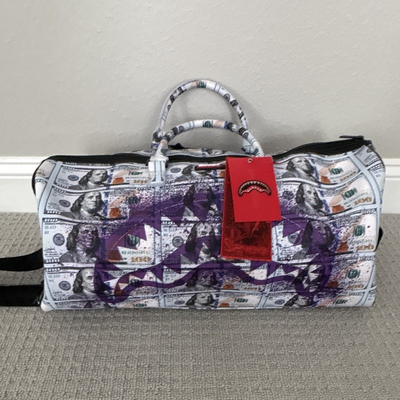 Sprayground Money Print 18in Polyester Duffel Bag Zipper w/ Shoulder Strap