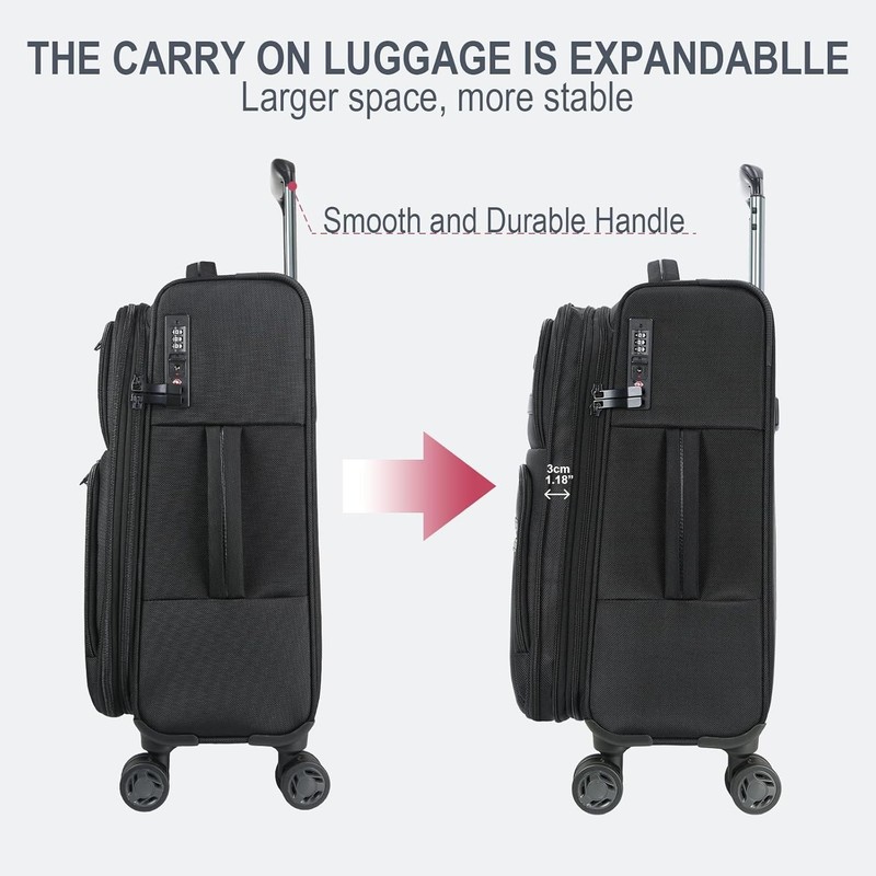 KROSER Softside Expandable 20" Carry On Luggage with Spinner Wheels & TSA Lock gallery