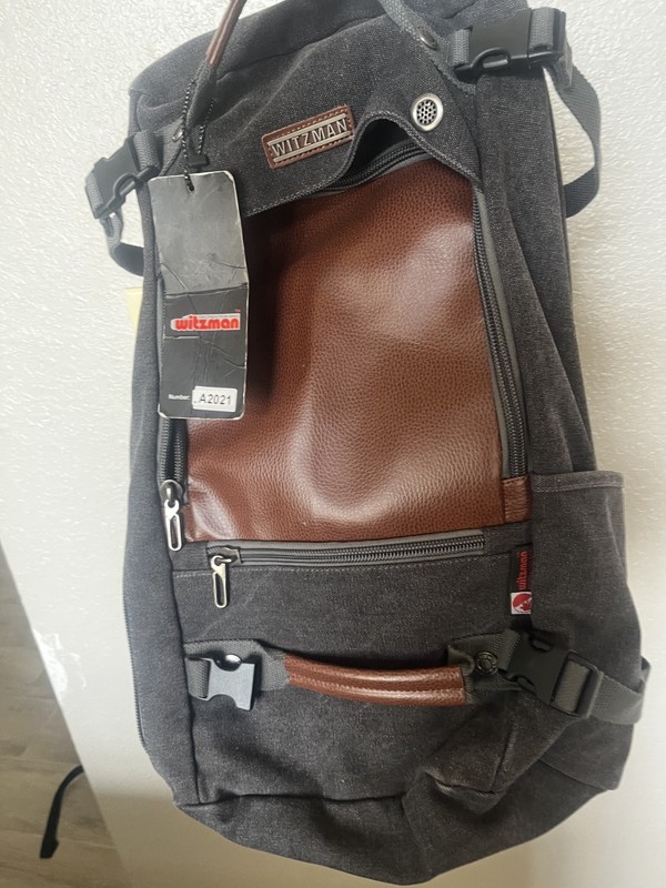 Witzman Travel Convertible Backpack and Duffle in Gray Canvas with Leather Trim gallery
