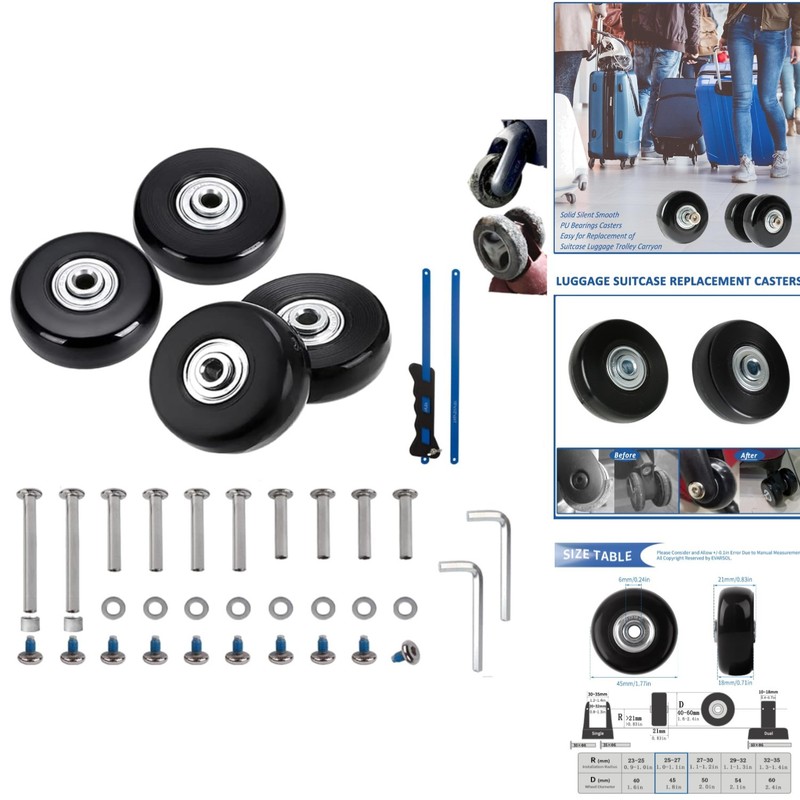 4PCS 45mm Luggage Replacement Wheels with Hacksaw – Easy Install Travel Solution