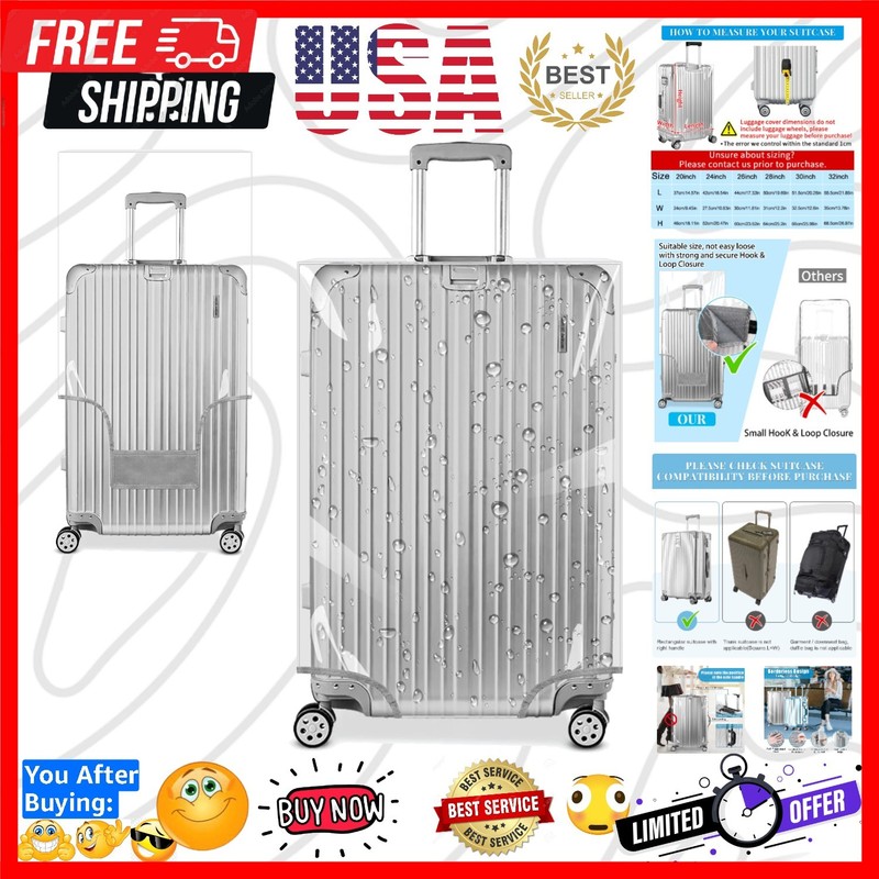 Clear PVC Suitcase Cover Tough Protector, 32 Inch Luggage Covers for Wheeled …