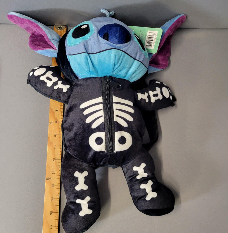 Disney Lilo & Stitch Plush Skeleton Backpack Halloween Zip Adjustable Straps gallery