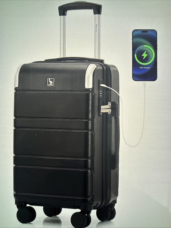 Expandable 20 Inch Carry-On Luggage, Hard Shell, Spinner Wheels, TSA Lock, USB