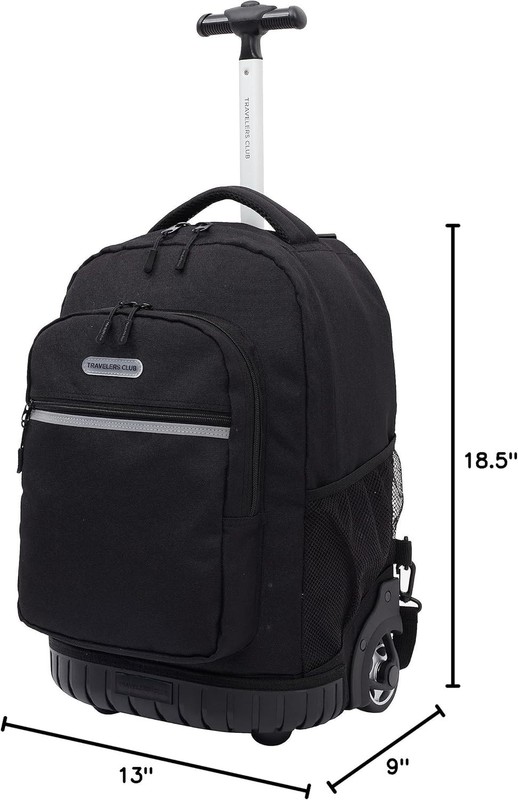 18" Rolling Backpack with Shoulder Straps, Black gallery