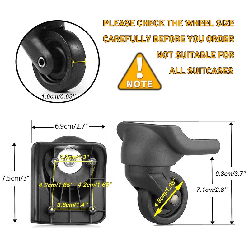 Universal Luggage Wheels Replacement Kit for Suitcase, Steel Core 360° Black gallery