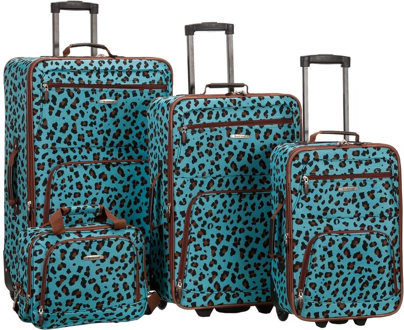 Rockland Softside Expandable Luggage Set 4 Piece 14" 29" 24" 28" Blue Leopard