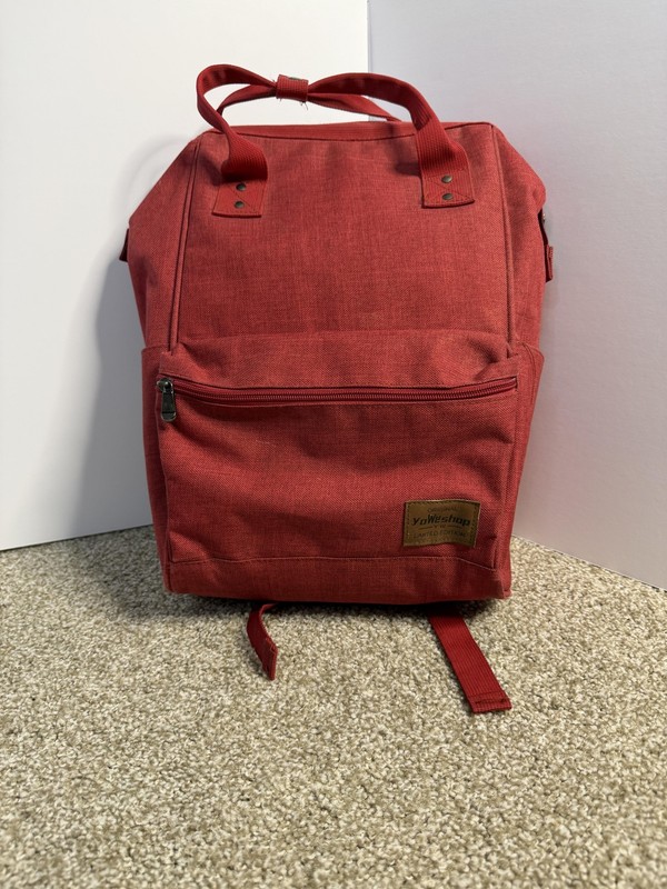 YoWeshop Red Canvas Backpack Daypack Water Bottle Pockets Travel Bag Unisex