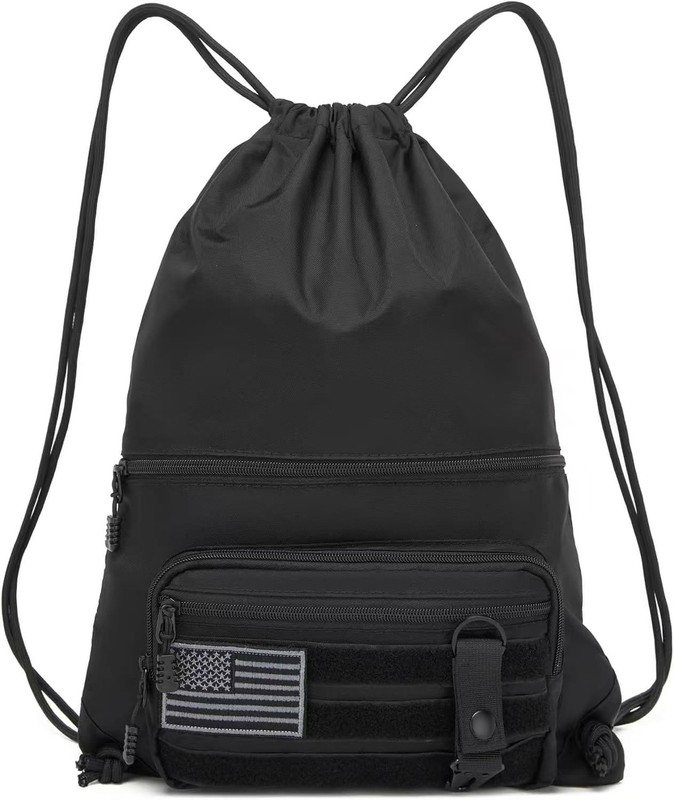 seyfocnia Drawstring Backpack Tactical String Bag with Zipper Pockets Waterpr…
